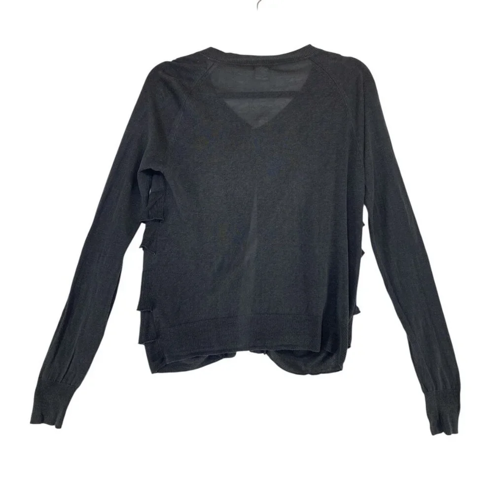 J.Crew Gray Ruffle Cardigan Silk Linen Long Sleeve Lightweight Semi Sheer S - M - Picture 3 of 9